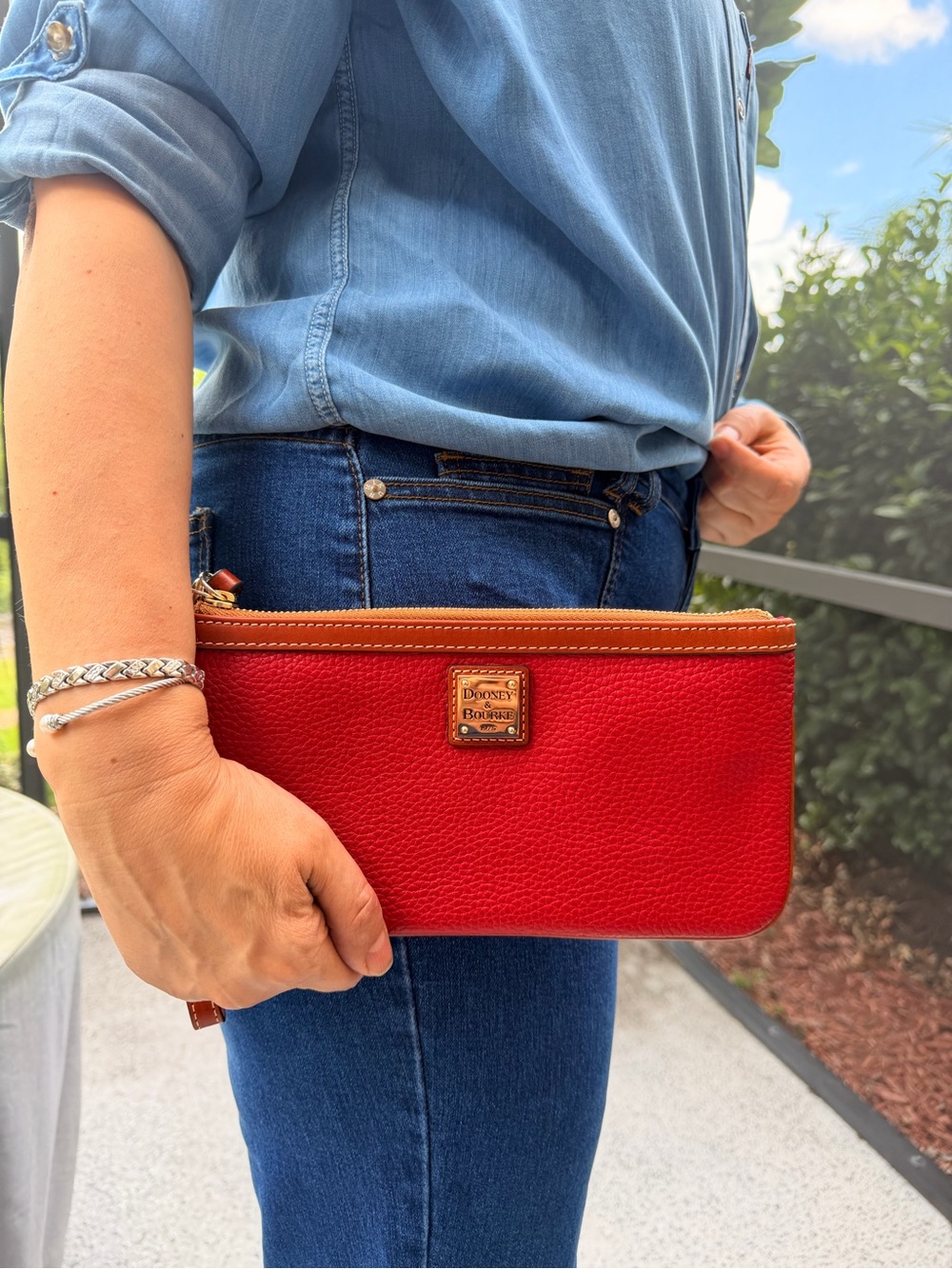 Dooney & Bourke Red Pebble Grain Leather Large Clutch Wallet 9.5” NWOT